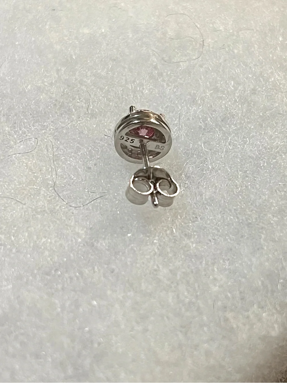 Rhodium Plated Sterling Silver Round Pink Moissanite Halo Stud Earrings